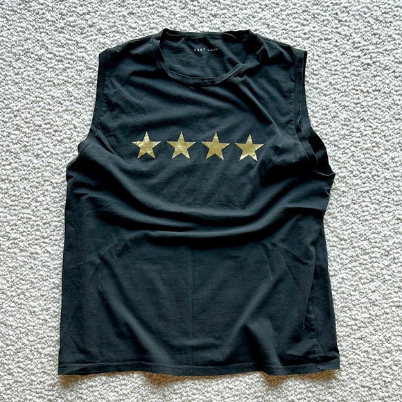 6397 Tops - Black tee with metallic stars